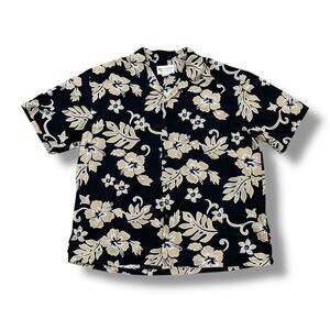 Alohawears Men’s Size 2X Black Tropical Floral Hawaiian Shirt Made in Hawaii USA